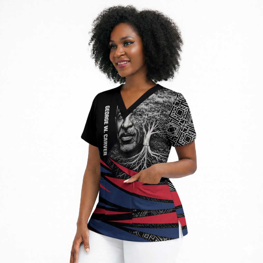 George Washington Carver Scrub Top with Tree Portrait Illustration, Nature Is the Greatest Teacher Quote - Wonder Print Shop