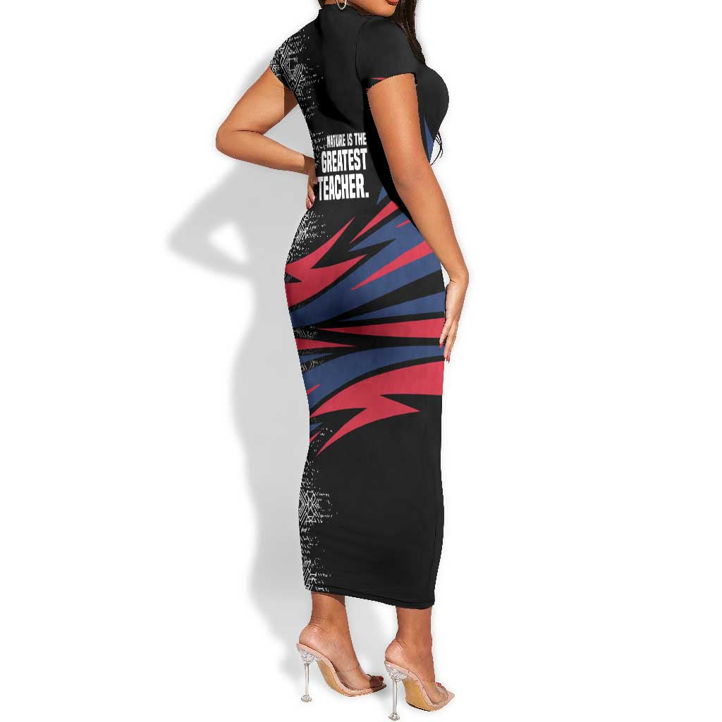 George Washington Carver Short Sleeve Bodycon Dress with Tree Portrait Illustration, Nature Is the Greatest Teacher Quote - Wonder Print Shop