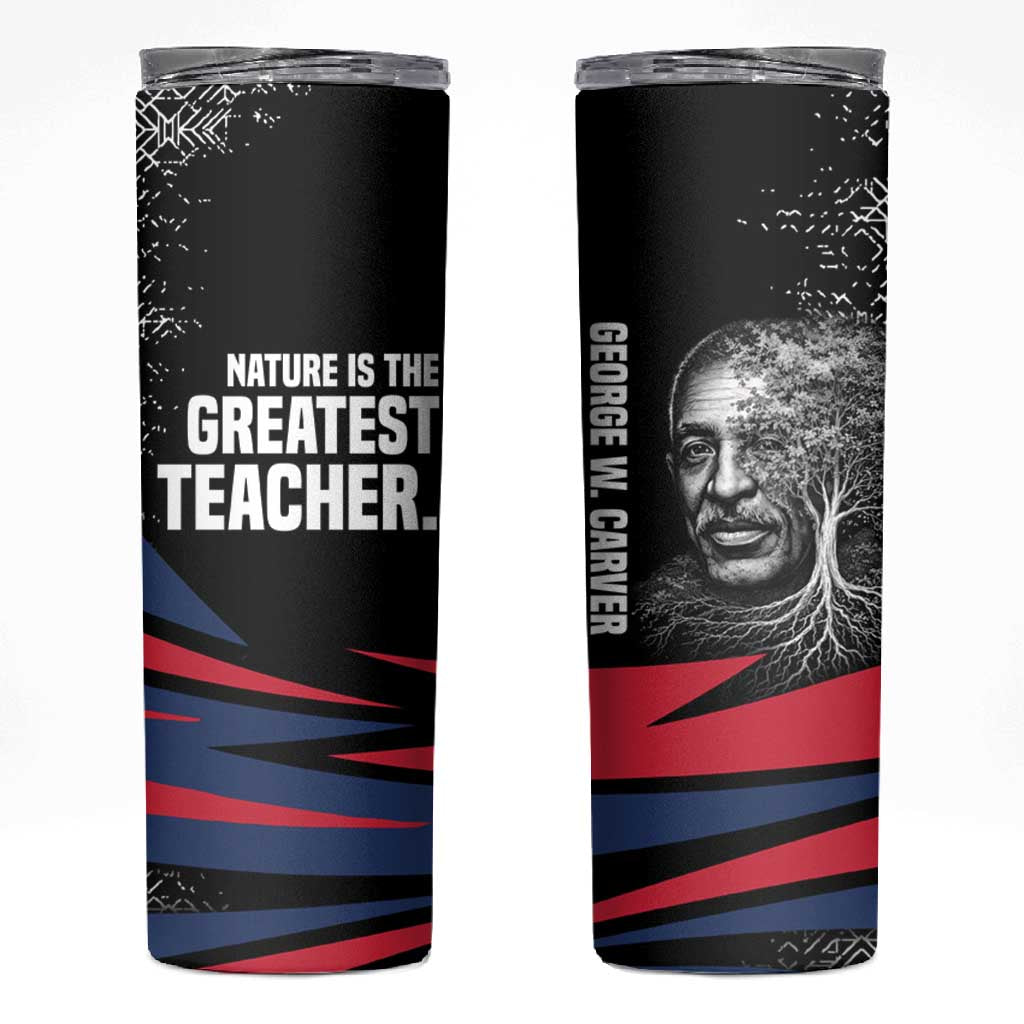 George Washington Carver Skinny Tumbler with Tree Portrait Illustration, Nature Is the Greatest Teacher Quote - Wonder Print Shop