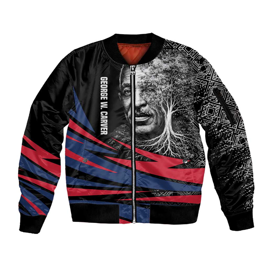 George Washington Carver Sleeve Zip Bomber Jacket with Tree Portrait Illustration, Nature Is the Greatest Teacher Quote - Wonder Print Shop