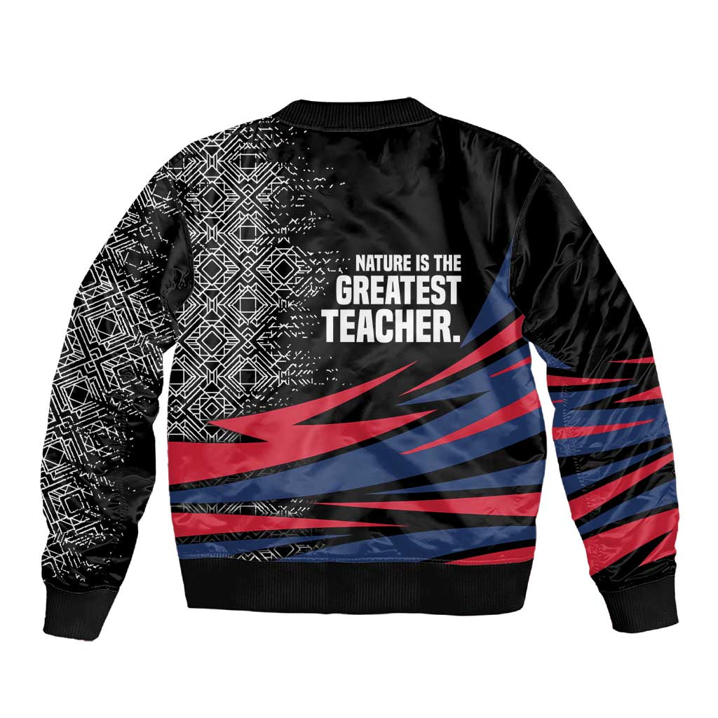 George Washington Carver Sleeve Zip Bomber Jacket with Tree Portrait Illustration, Nature Is the Greatest Teacher Quote - Wonder Print Shop