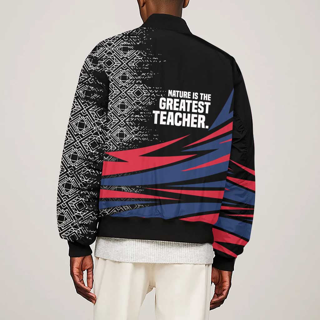 George Washington Carver Sleeve Zip Bomber Jacket with Tree Portrait Illustration, Nature Is the Greatest Teacher Quote - Wonder Print Shop