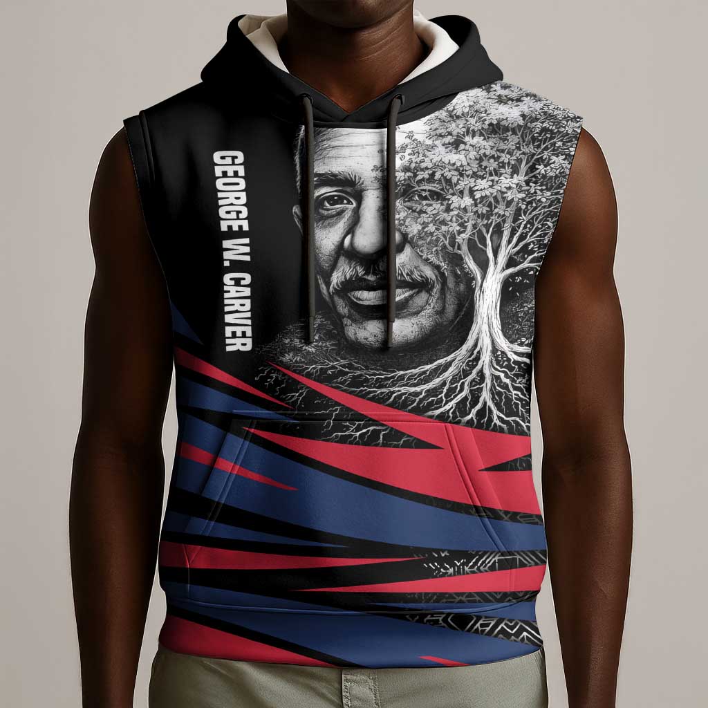 George Washington Carver Sleeveless Hoodie with Tree Portrait Illustration, Nature Is the Greatest Teacher Quote - Wonder Print Shop