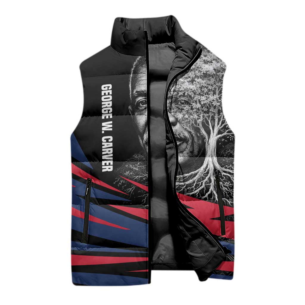George Washington Carver Sleeveless Puffer Jacket with Tree Portrait Illustration, Nature Is the Greatest Teacher Quote - Wonder Print Shop