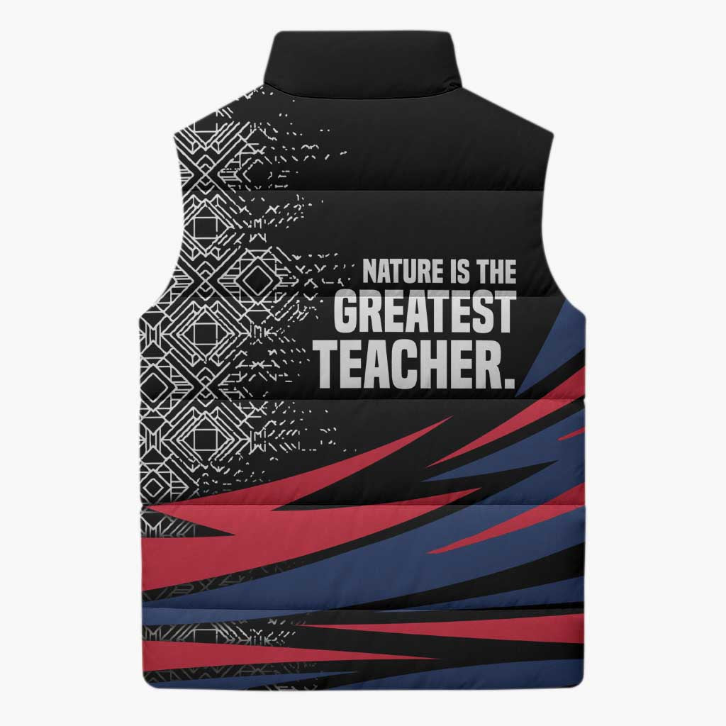 George Washington Carver Sleeveless Puffer Jacket with Tree Portrait Illustration, Nature Is the Greatest Teacher Quote - Wonder Print Shop