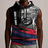George Washington Carver Sleeveless Zip Hoodie with Tree Portrait Illustration, Nature Is the Greatest Teacher Quote - Wonder Print Shop