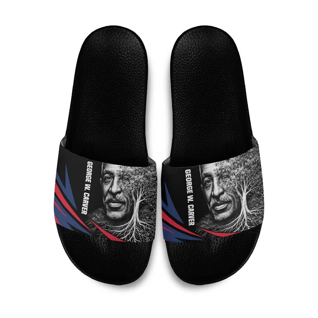 George Washington Carver Slide Sandals with Tree Portrait Illustration, Nature Is the Greatest Teacher Quote - Wonder Print Shop