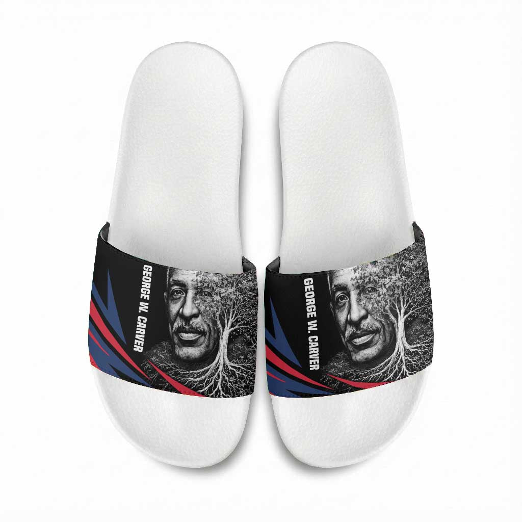 George Washington Carver Slide Sandals with Tree Portrait Illustration, Nature Is the Greatest Teacher Quote - Wonder Print Shop