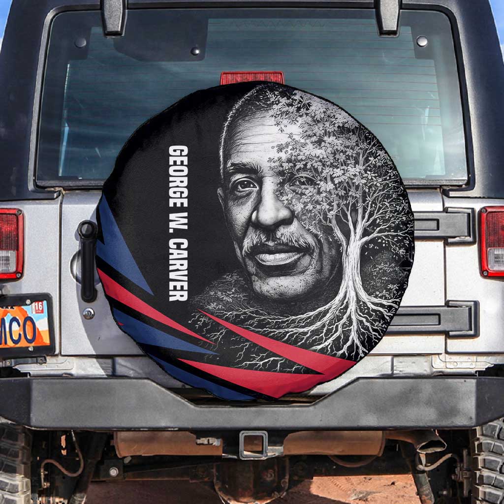 George Washington Carver Spare Tire Cover with Tree Portrait Illustration, Nature Is the Greatest Teacher Quote - Wonder Print Shop