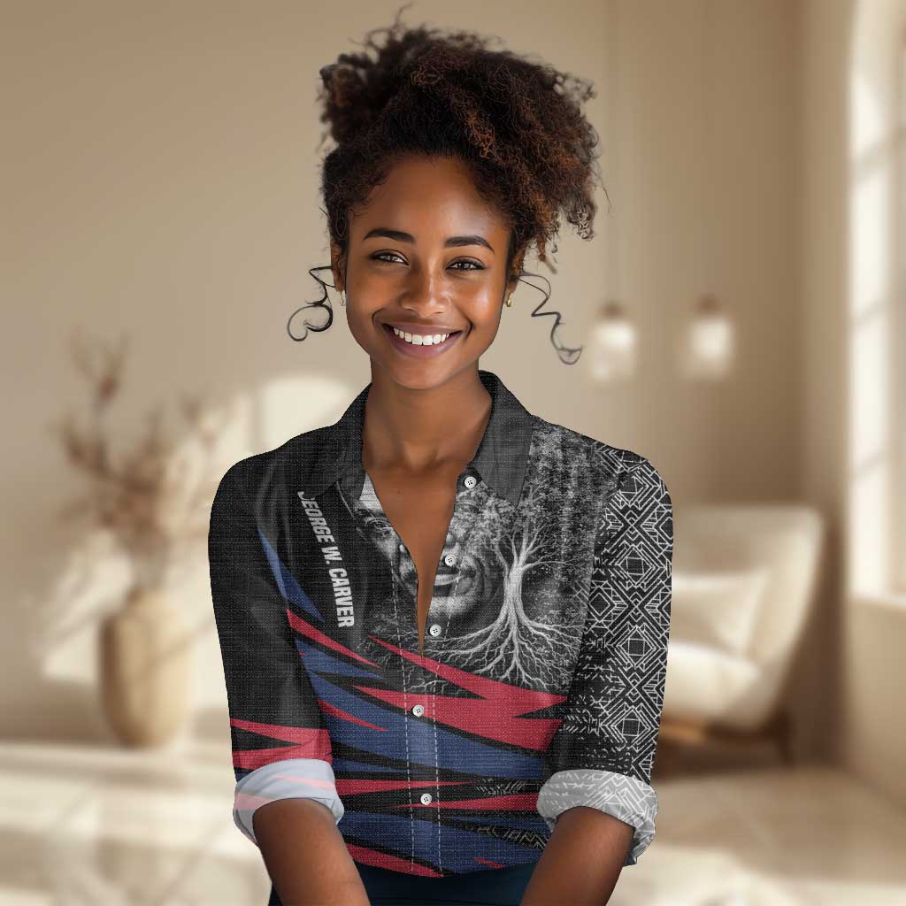 George Washington Carver Women Casual Shirt with Tree Portrait Illustration, Nature Is the Greatest Teacher Quote - Wonder Print Shop