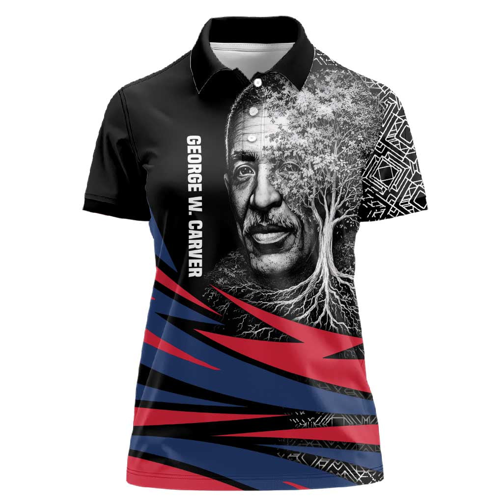 George Washington Carver Women Polo Shirt with Tree Portrait Illustration, Nature Is the Greatest Teacher Quote - Wonder Print Shop