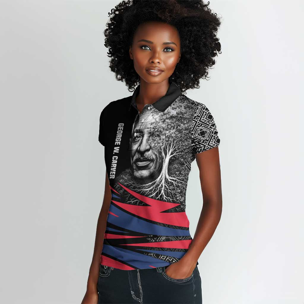 George Washington Carver Women Polo Shirt with Tree Portrait Illustration, Nature Is the Greatest Teacher Quote - Wonder Print Shop