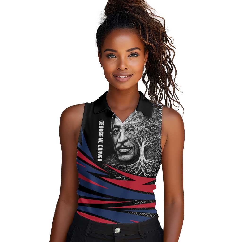George Washington Carver Women Sleeveless Polo Shirt with Tree Portrait Illustration, Nature Is the Greatest Teacher Quote - Wonder Print Shop
