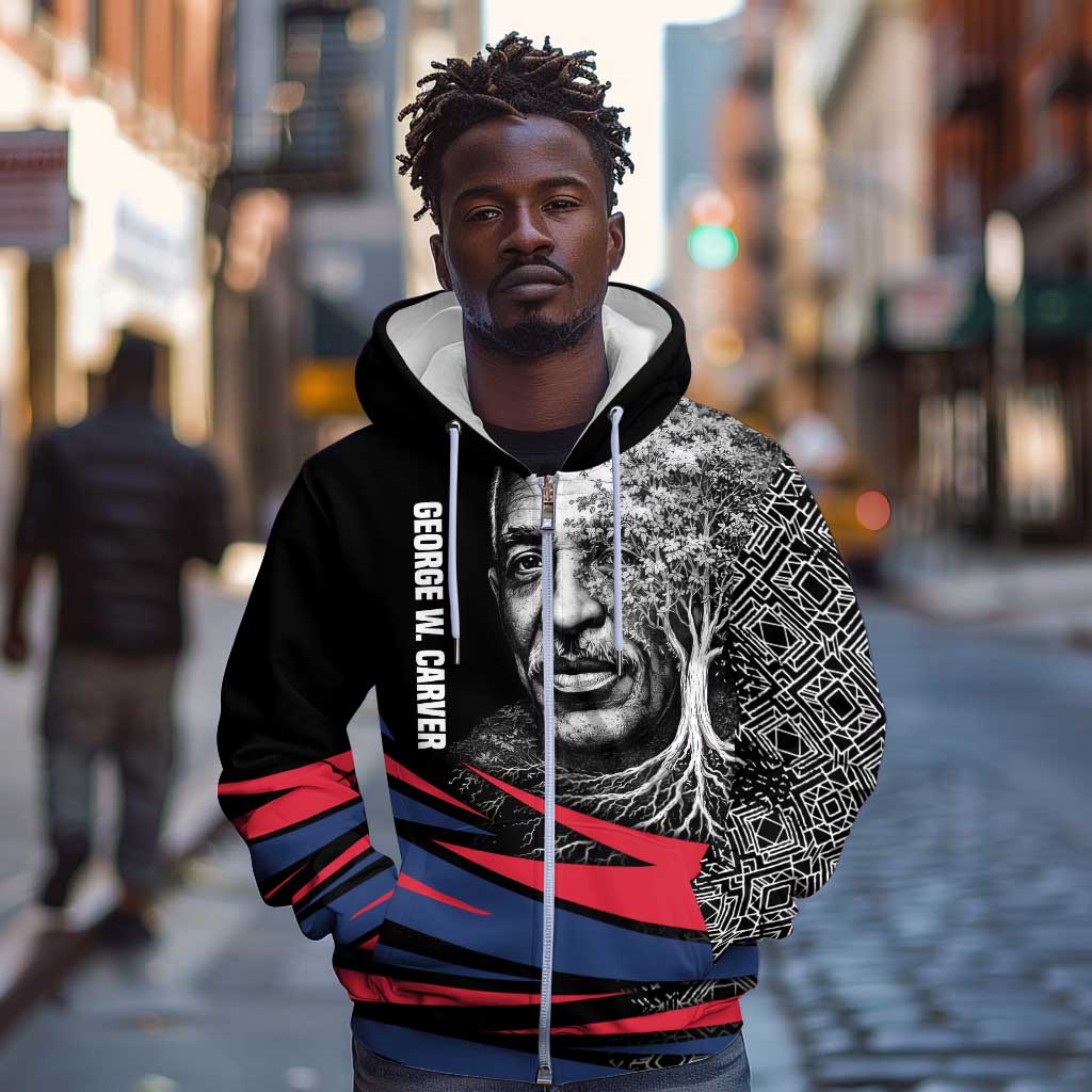 George Washington Carver Zip Hoodie with Tree Portrait Illustration, Nature Is the Greatest Teacher Quote - Wonder Print Shop