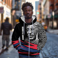 George Washington Carver Zip Hoodie with Tree Portrait Illustration, Nature Is the Greatest Teacher Quote - Wonder Print Shop