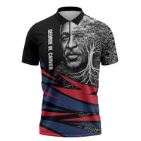 George Washington Carver Zipper Polo Shirt with Tree Portrait Illustration, Nature Is the Greatest Teacher Quote - Wonder Print Shop