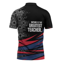 George Washington Carver Zipper Polo Shirt with Tree Portrait Illustration, Nature Is the Greatest Teacher Quote - Wonder Print Shop
