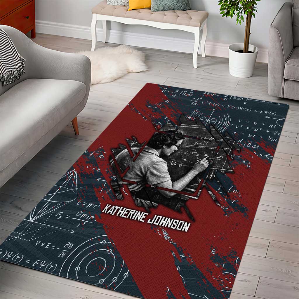Katherine Johnson Area Rug with Chalkboard Math Scene, Verify the Numbers Quote and Space Orbit - Wonder Print Shop