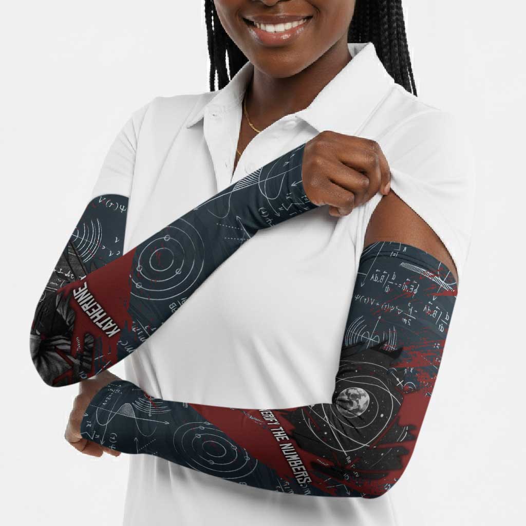 Katherine Johnson Arm Sleeves with Chalkboard Math Scene, Verify the Numbers Quote and Space Orbit - Wonder Print Shop