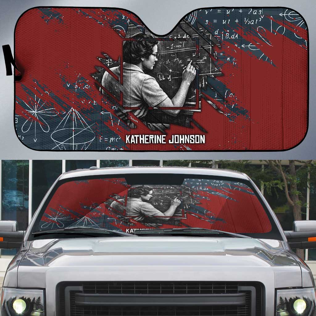 Katherine Johnson Auto Sun Shade with Chalkboard Math Scene, Verify the Numbers Quote and Space Orbit - Wonder Print Shop