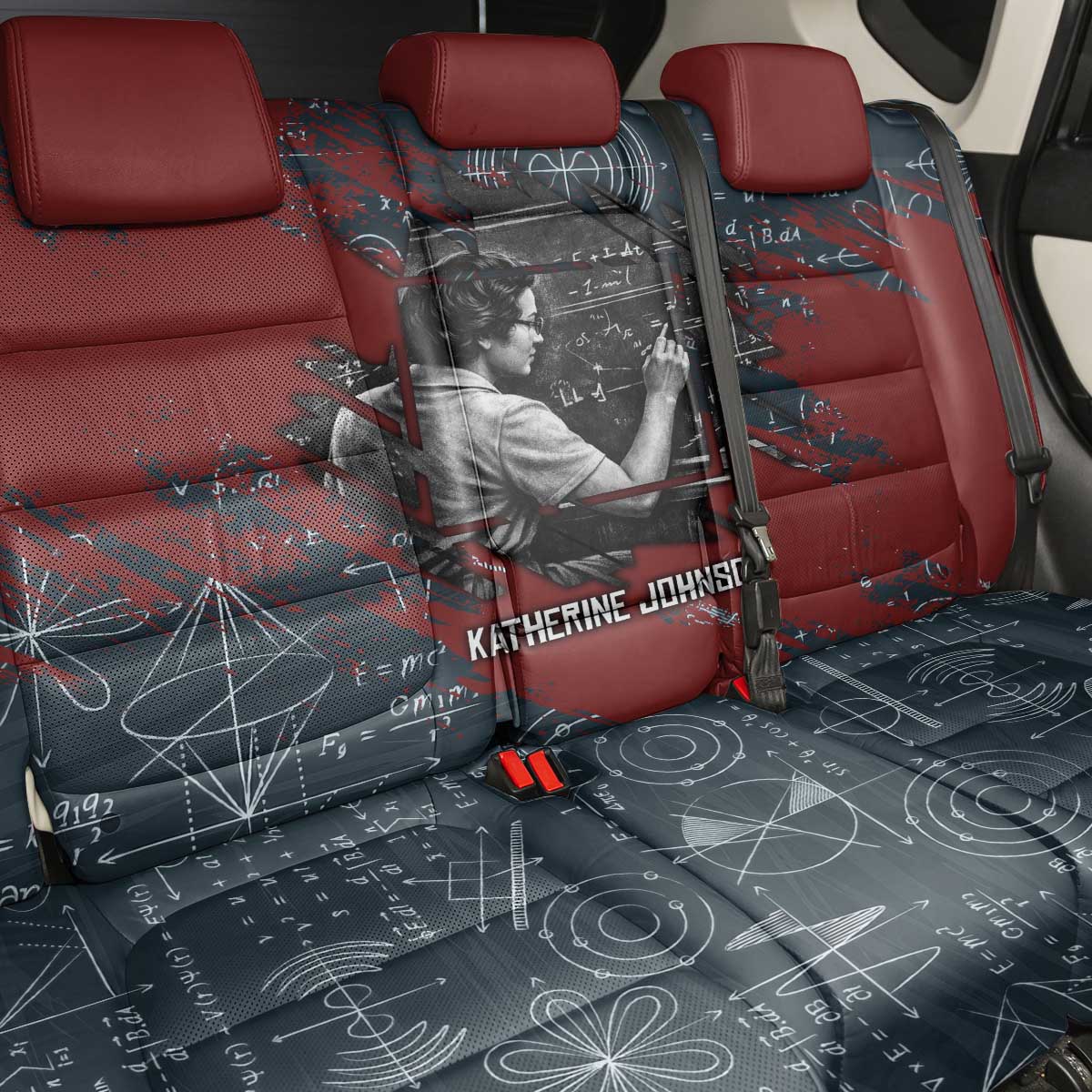 Katherine Johnson Back Car Seat Cover with Chalkboard Math Scene, Verify the Numbers Quote and Space Orbit - Wonder Print Shop