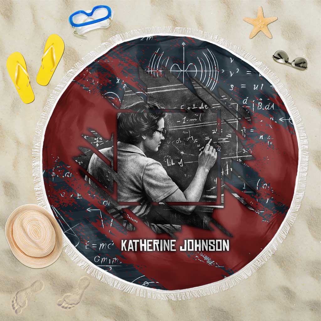 Katherine Johnson Beach Blanket with Chalkboard Math Scene, Verify the Numbers Quote and Space Orbit - Wonder Print Shop