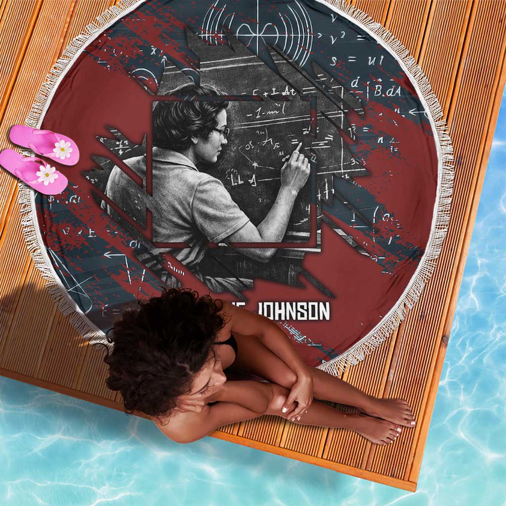 Katherine Johnson Beach Blanket with Chalkboard Math Scene, Verify the Numbers Quote and Space Orbit - Wonder Print Shop