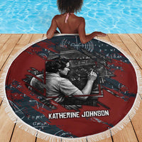Katherine Johnson Beach Blanket with Chalkboard Math Scene, Verify the Numbers Quote and Space Orbit - Wonder Print Shop