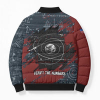 Katherine Johnson Bomber Puffer Jacket with Chalkboard Math Scene, Verify the Numbers Quote and Space Orbit - Wonder Print Shop