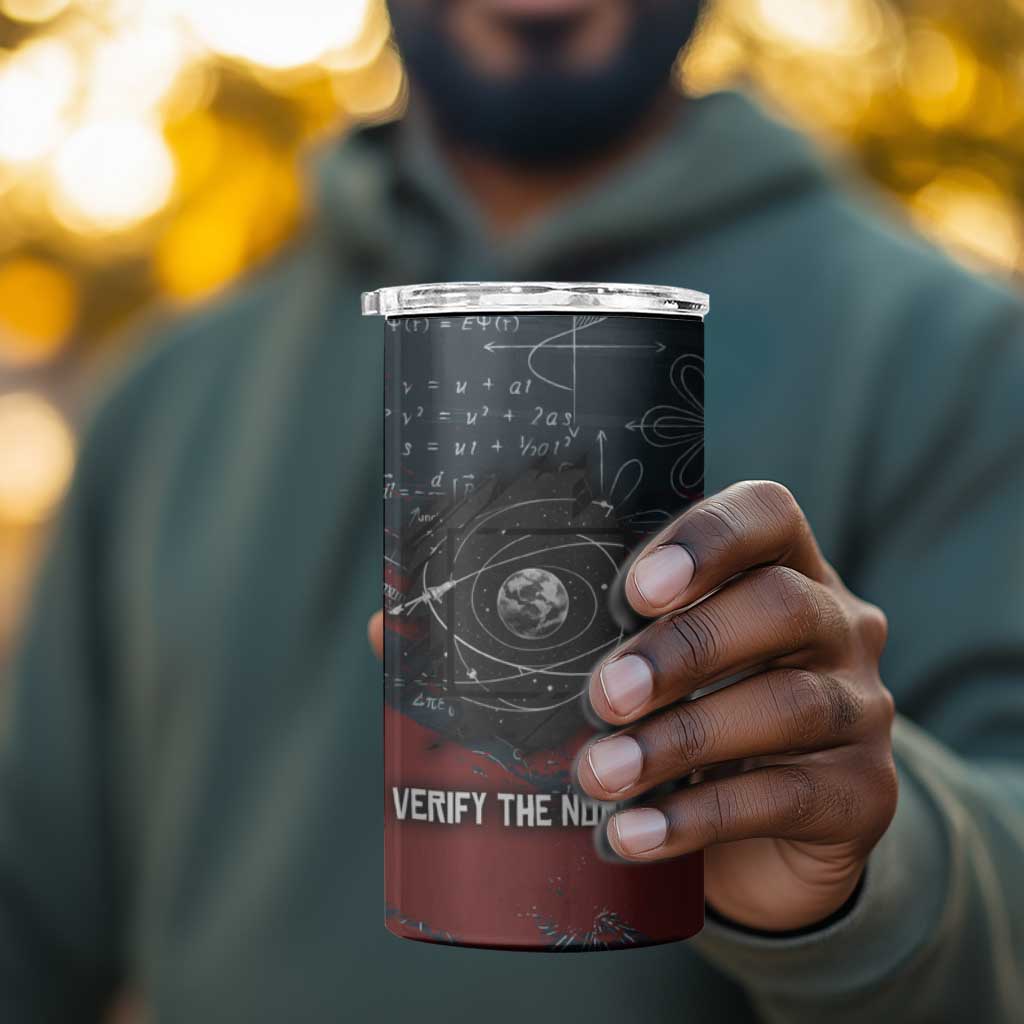 Katherine Johnson 4 in 1 Can Cooler Tumbler with Chalkboard Math Scene, Verify the Numbers Quote and Space Orbit - Wonder Print Shop