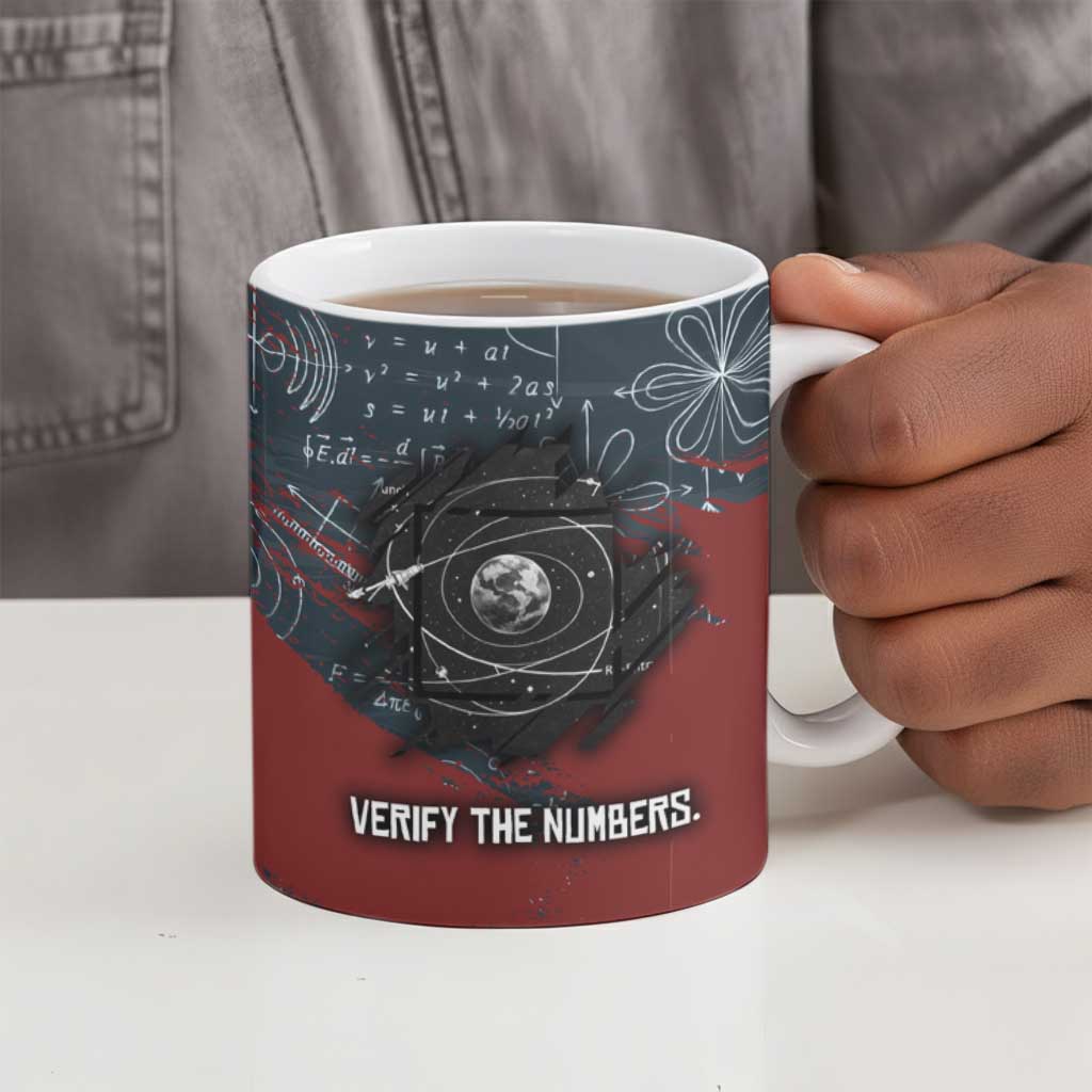 Katherine Johnson Ceramic Mug with Chalkboard Math Scene, Verify the Numbers Quote and Space Orbit - Wonder Print Shop