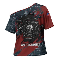 Katherine Johnson Cross Shoulder Shirt with Chalkboard Math Scene, Verify the Numbers Quote and Space Orbit - Wonder Print Shop