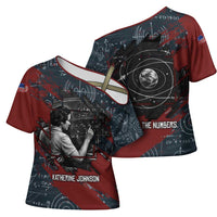 Katherine Johnson Cross Shoulder Shirt with Chalkboard Math Scene, Verify the Numbers Quote and Space Orbit - Wonder Print Shop