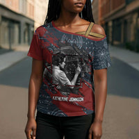 Katherine Johnson Cross Shoulder Shirt with Chalkboard Math Scene, Verify the Numbers Quote and Space Orbit - Wonder Print Shop