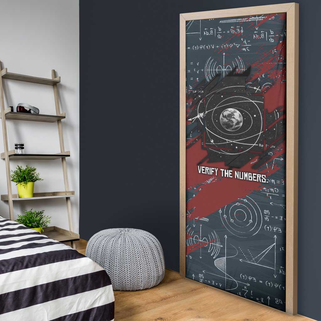 Katherine Johnson Door Cover with Chalkboard Math Scene, Verify the Numbers Quote and Space Orbit - Wonder Print Shop