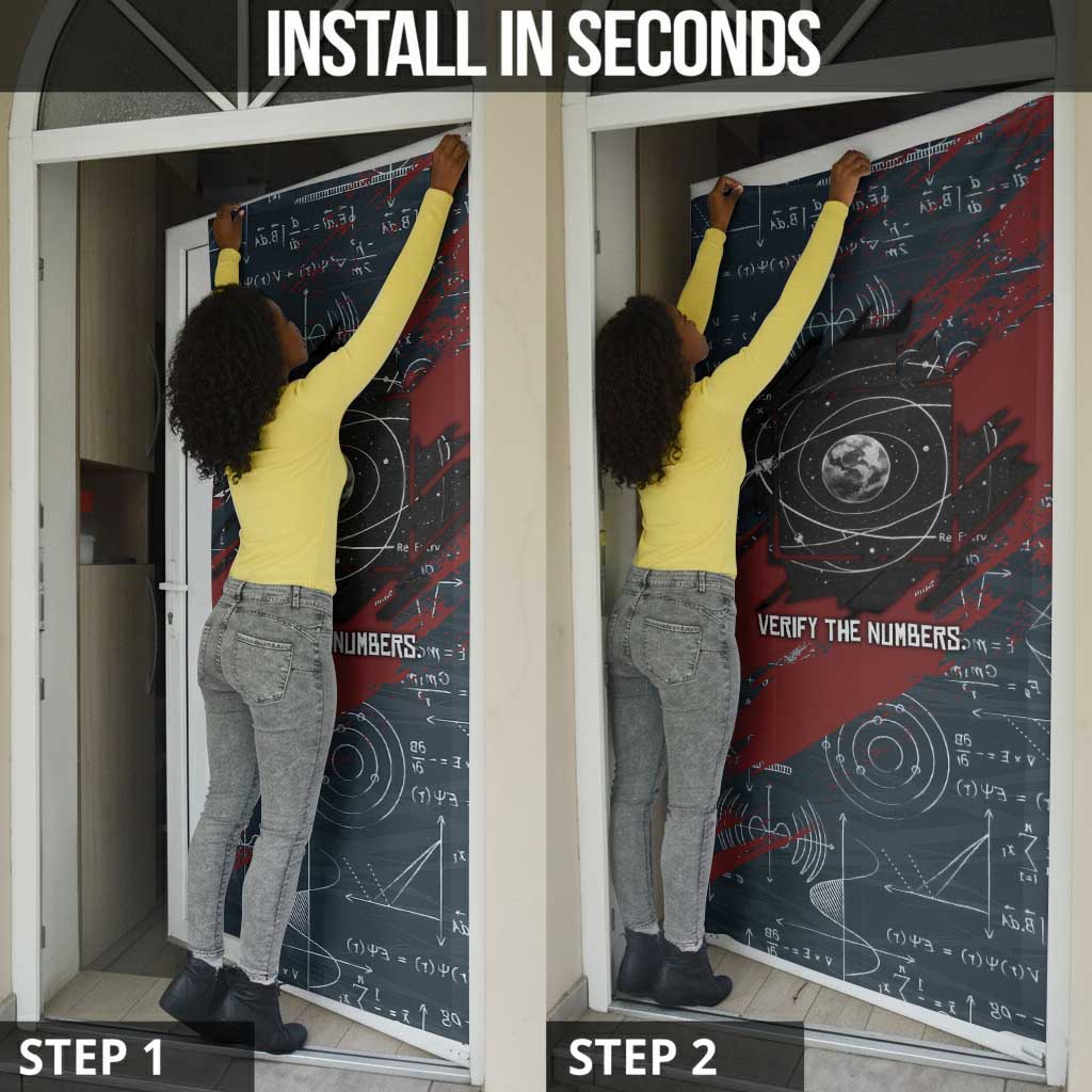 Katherine Johnson Door Cover with Chalkboard Math Scene, Verify the Numbers Quote and Space Orbit - Wonder Print Shop