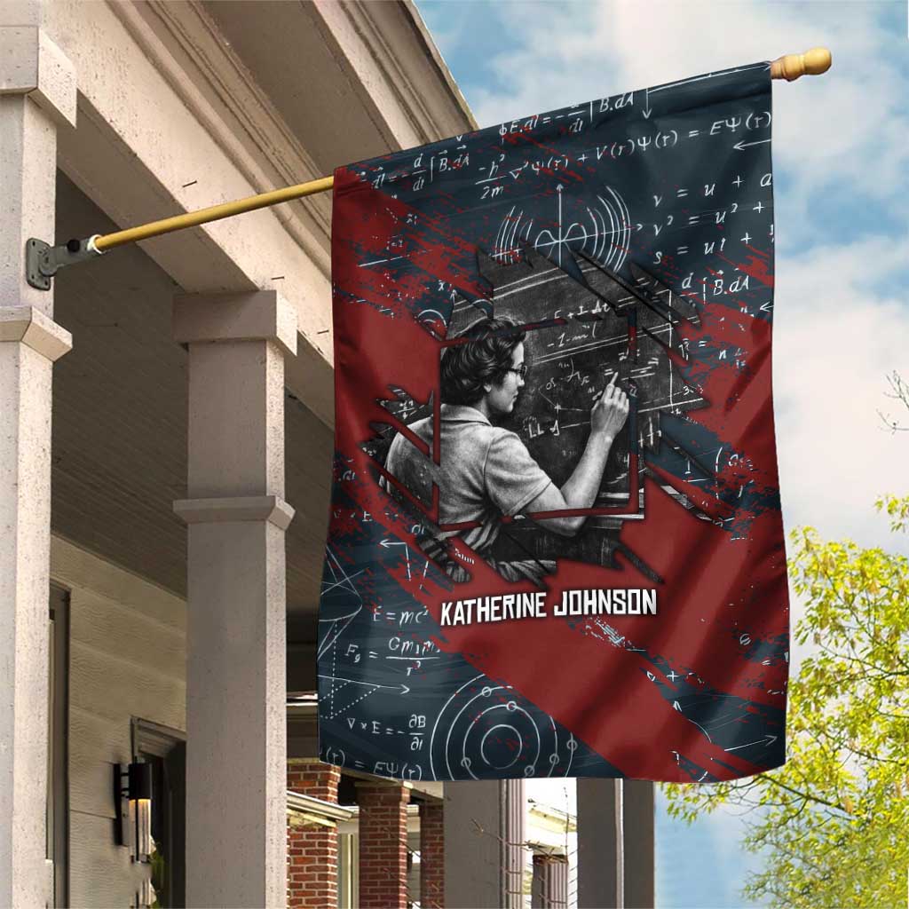 Katherine Johnson Garden Flag with Chalkboard Math Scene, Verify the Numbers Quote and Space Orbit - Wonder Print Shop