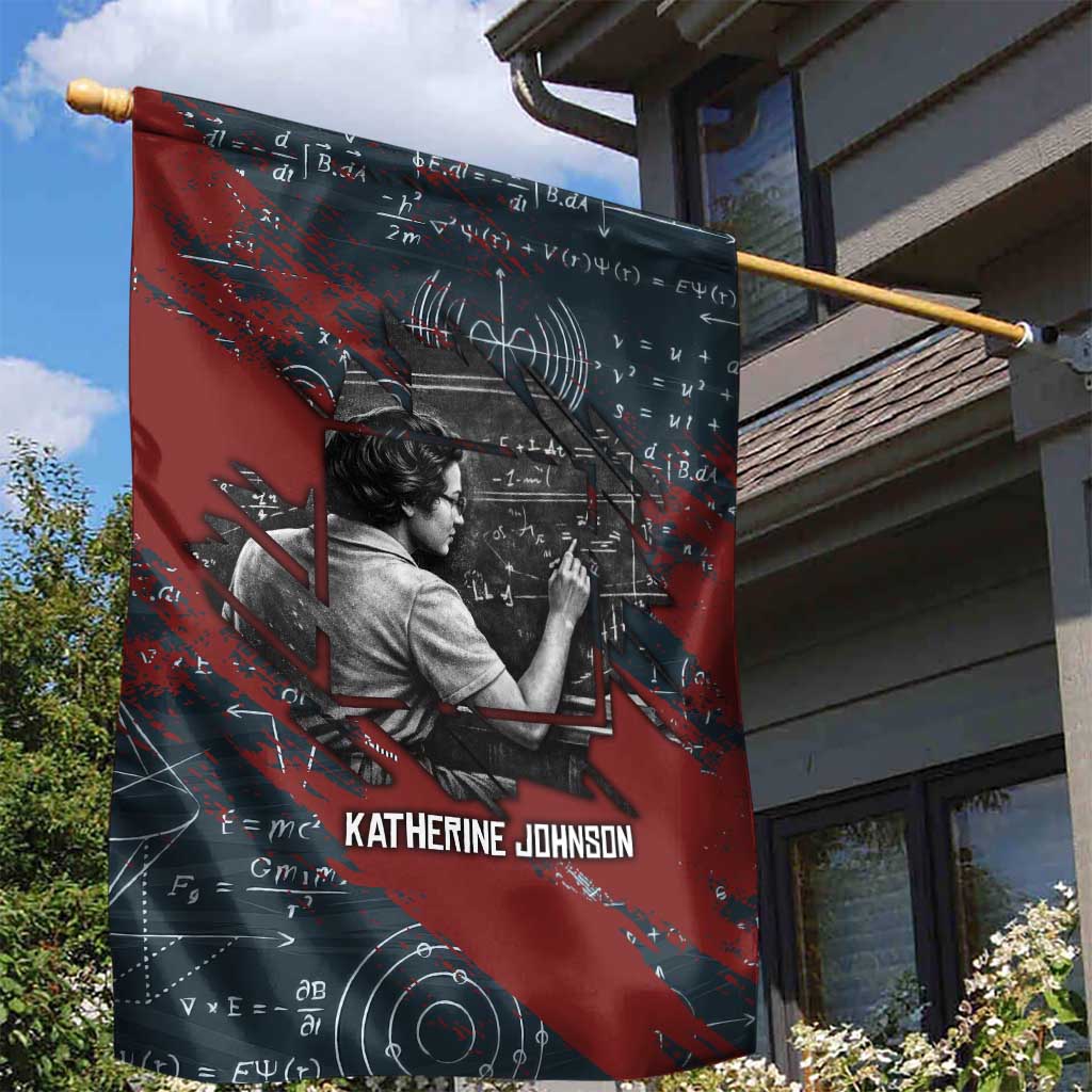 Katherine Johnson Garden Flag with Chalkboard Math Scene, Verify the Numbers Quote and Space Orbit - Wonder Print Shop
