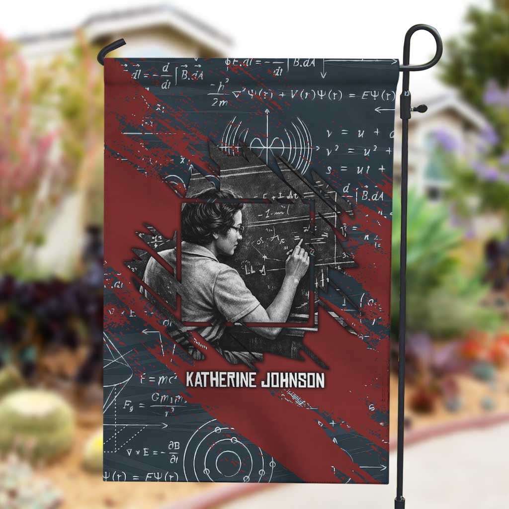 Katherine Johnson Garden Flag with Chalkboard Math Scene, Verify the Numbers Quote and Space Orbit - Wonder Print Shop