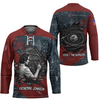 Katherine Johnson Hockey Jersey with Chalkboard Math Scene, Verify the Numbers Quote and Space Orbit - Wonder Print Shop