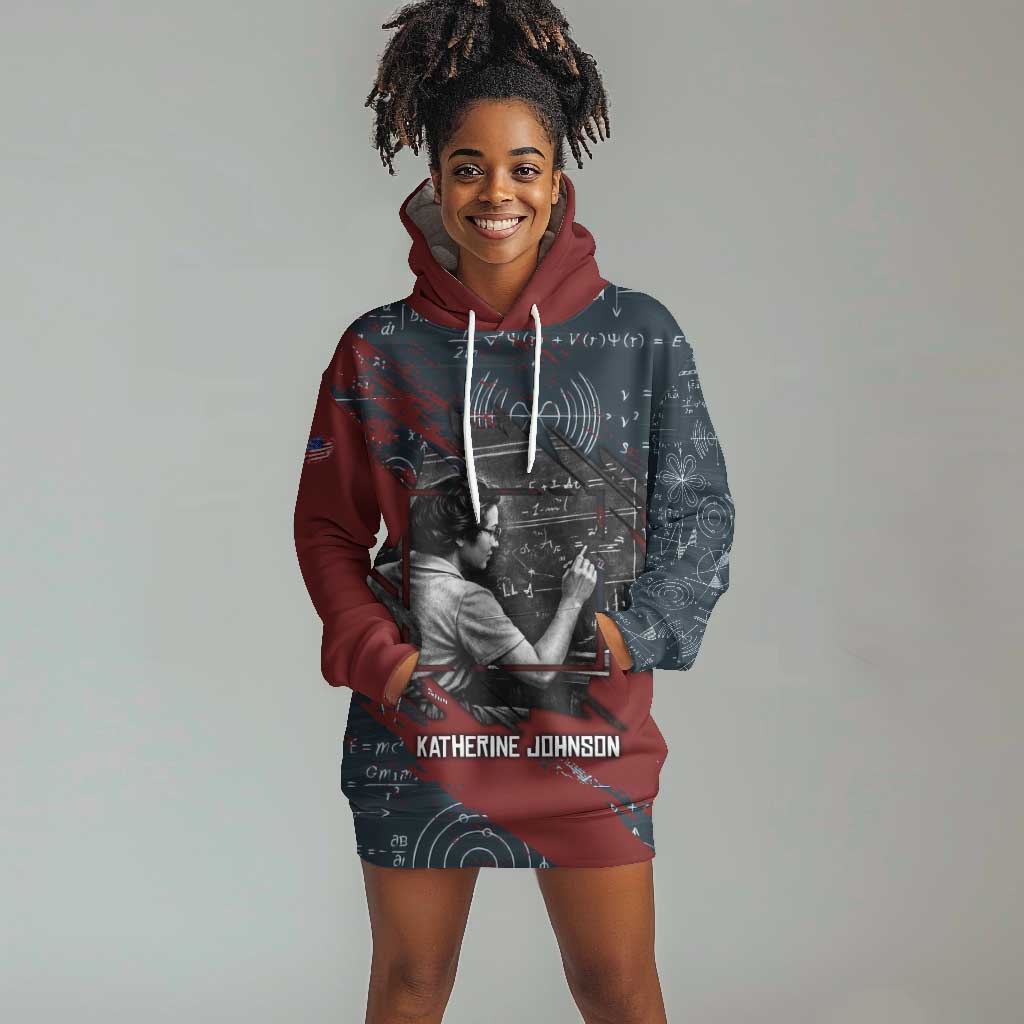 Katherine Johnson Hoodie Dress with Chalkboard Math Scene, Verify the Numbers Quote and Space Orbit - Wonder Print Shop