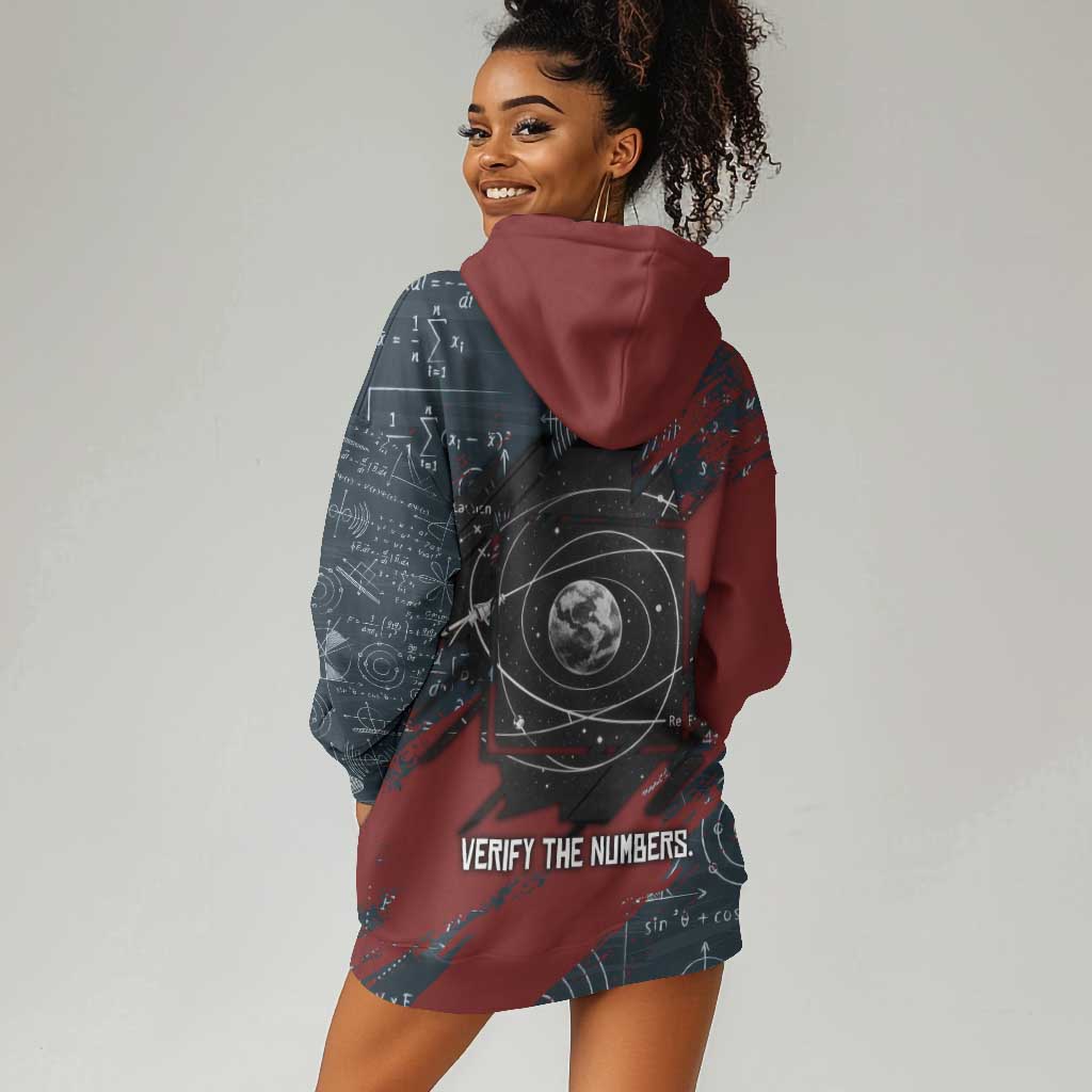 Katherine Johnson Hoodie Dress with Chalkboard Math Scene, Verify the Numbers Quote and Space Orbit - Wonder Print Shop