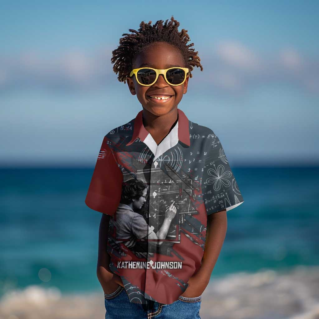 Katherine Johnson Kid Hawaiian Shirt with Chalkboard Math Scene, Verify the Numbers Quote and Space Orbit - Wonder Print Shop