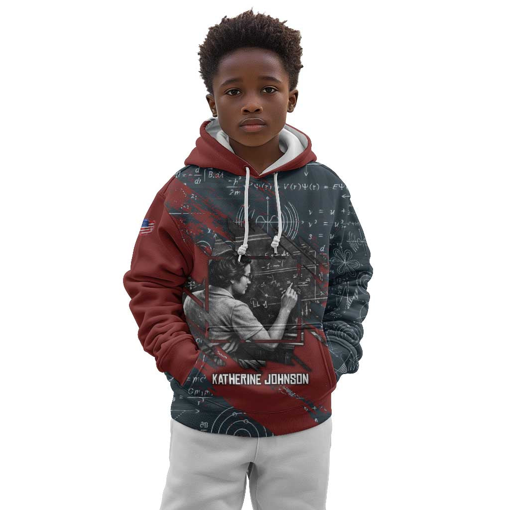 Katherine Johnson Kid Hoodie with Chalkboard Math Scene, Verify the Numbers Quote and Space Orbit - Wonder Print Shop