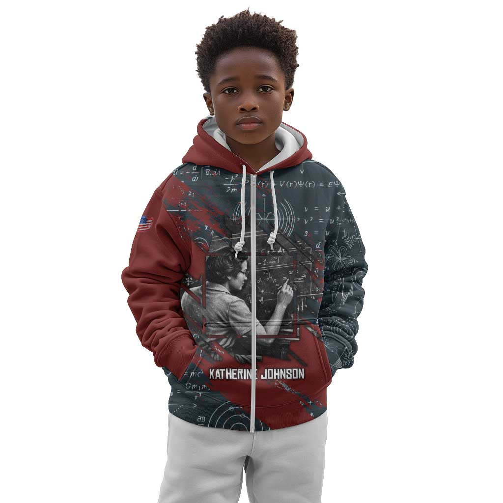 Katherine Johnson Kid Hoodie with Chalkboard Math Scene, Verify the Numbers Quote and Space Orbit - Wonder Print Shop