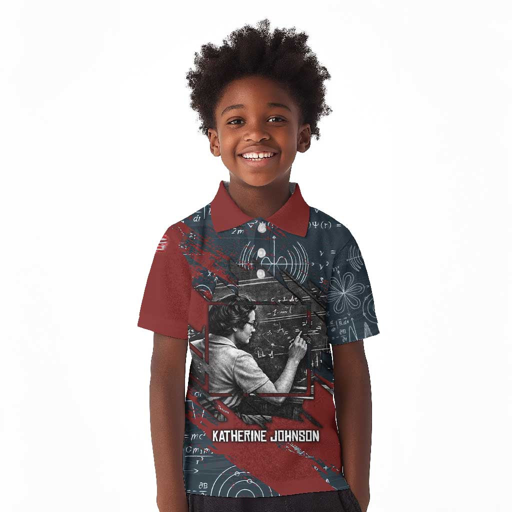 Katherine Johnson Kid Polo Shirt with Chalkboard Math Scene, Verify the Numbers Quote and Space Orbit - Wonder Print Shop