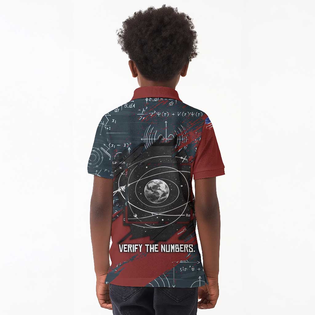 Katherine Johnson Kid Polo Shirt with Chalkboard Math Scene, Verify the Numbers Quote and Space Orbit - Wonder Print Shop