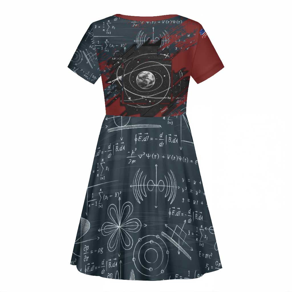 Katherine Johnson Kid Short Sleeve Dress with Chalkboard Math Scene, Verify the Numbers Quote and Space Orbit - Wonder Print Shop