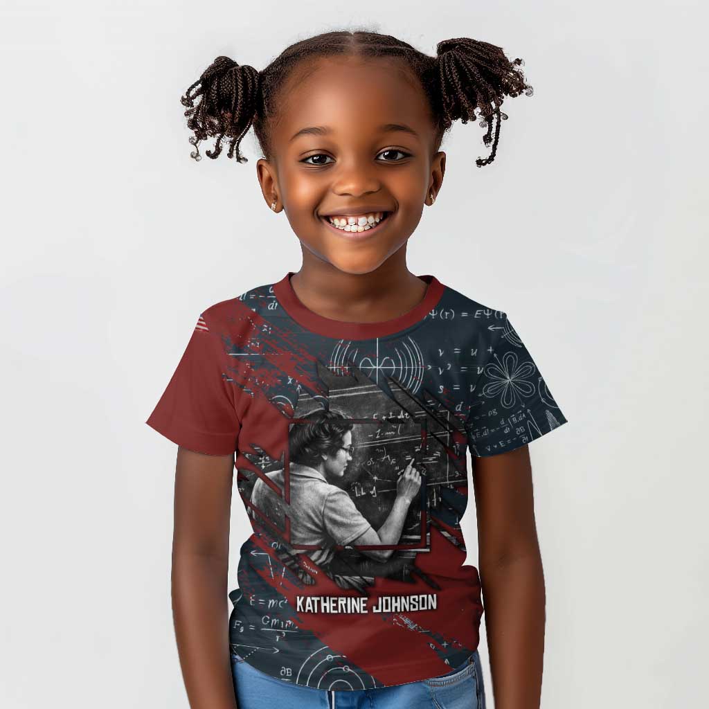 Katherine Johnson Kid T shirt with Chalkboard Math Scene, Verify the Numbers Quote and Space Orbit - Wonder Print Shop