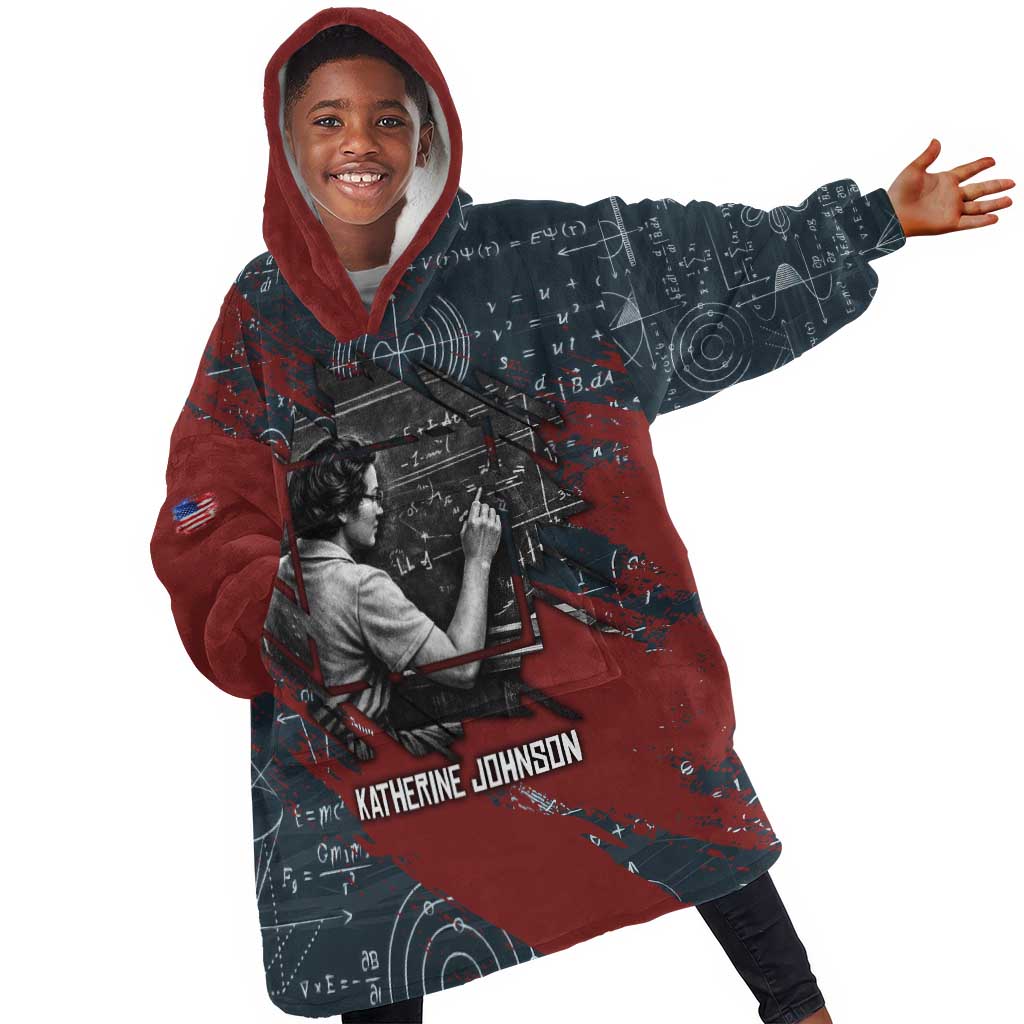 Katherine Johnson Kid Wearable Blanket Hoodie with Chalkboard Math Scene, Verify the Numbers Quote and Space Orbit - Wonder Print Shop